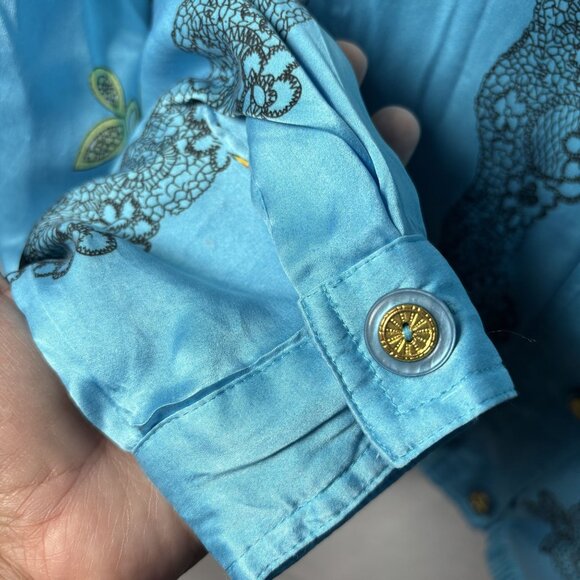 Vintage Blue 100% Silk Butterfly & Dragonfly Print Jacket Full Zip - Picture 8 of 11